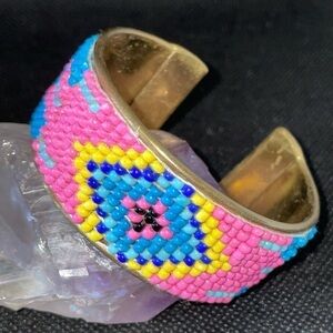 Vintage Beaded Bracelet on Brass Cuff